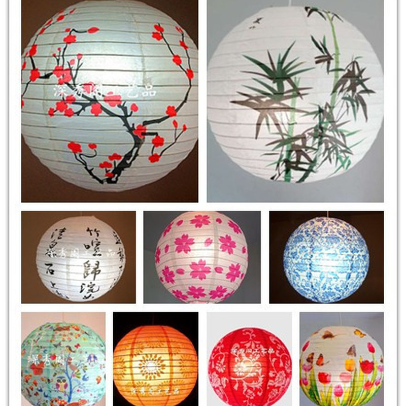 1pc 40cm 16" Plum Blossom Blue Porcelain Bamboo Printed Chinese Round Paper Lantern Wedding Xmas Party Decor Hanging Paper Ball