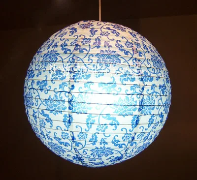 1pc 40cm 16" Plum Blossom Blue Porcelain Bamboo Printed Chinese Round Paper Lantern Wedding Xmas Party Decor Hanging Paper Ball