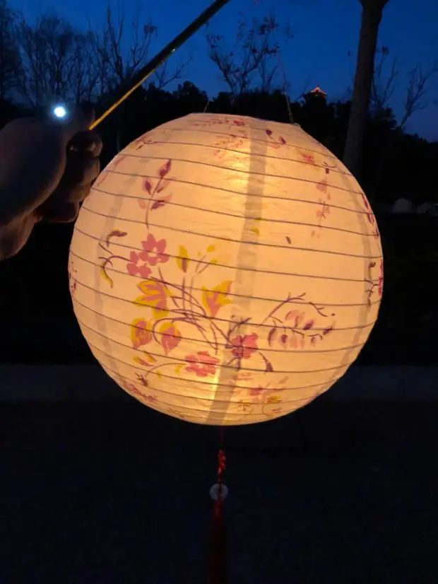1pc 40cm 16" Plum Blossom Blue Porcelain Bamboo Printed Chinese Round Paper Lantern Wedding Xmas Party Decor Hanging Paper Ball