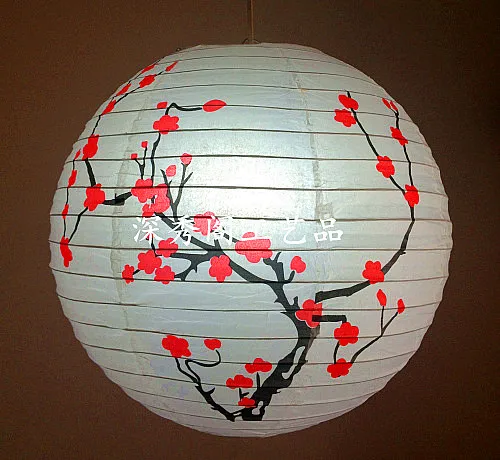 1pc 40cm 16" Plum Blossom Blue Porcelain Bamboo Printed Chinese Round Paper Lantern Wedding Xmas Party Decor Hanging Paper Ball