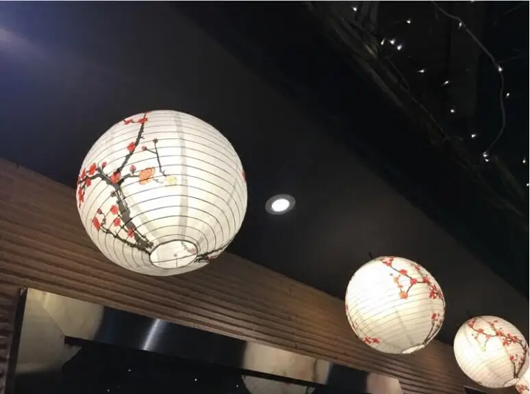 1pc 40cm 16" Plum Blossom Blue Porcelain Bamboo Printed Chinese Round Paper Lantern Wedding Xmas Party Decor Hanging Paper Ball