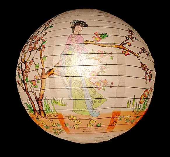 1pc 40cm 16" Plum Blossom Blue Porcelain Bamboo Printed Chinese Round Paper Lantern Wedding Xmas Party Decor Hanging Paper Ball