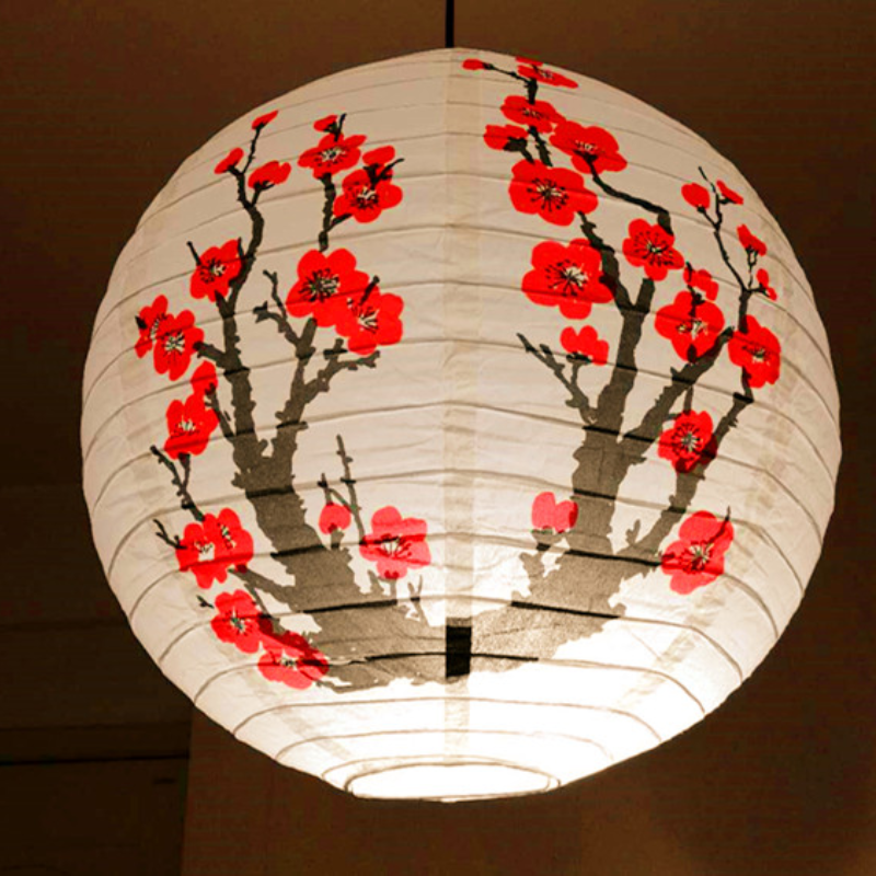1pc 40cm 16" Plum Blossom Blue Porcelain Bamboo Printed Chinese Round Paper Lantern Wedding Xmas Party Decor Hanging Paper Ball