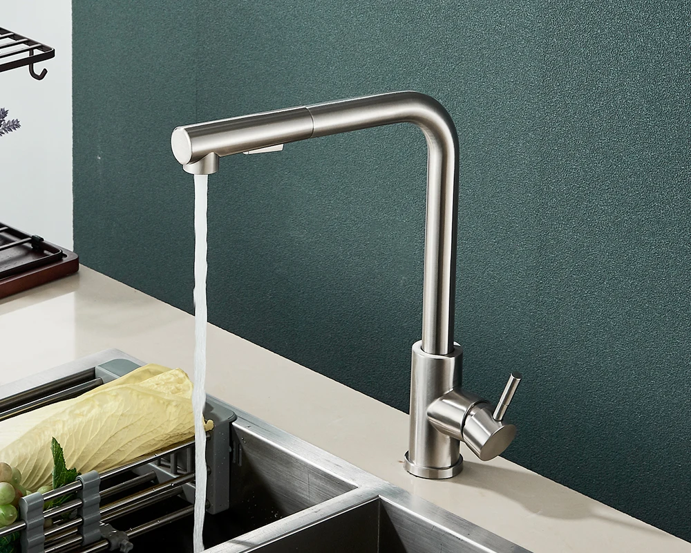 Kitchen Pull-Out Faucet 304 Stainless Steel Hot and Cold Faucet Black Sink Faucet with Two Levels of Water Outlet