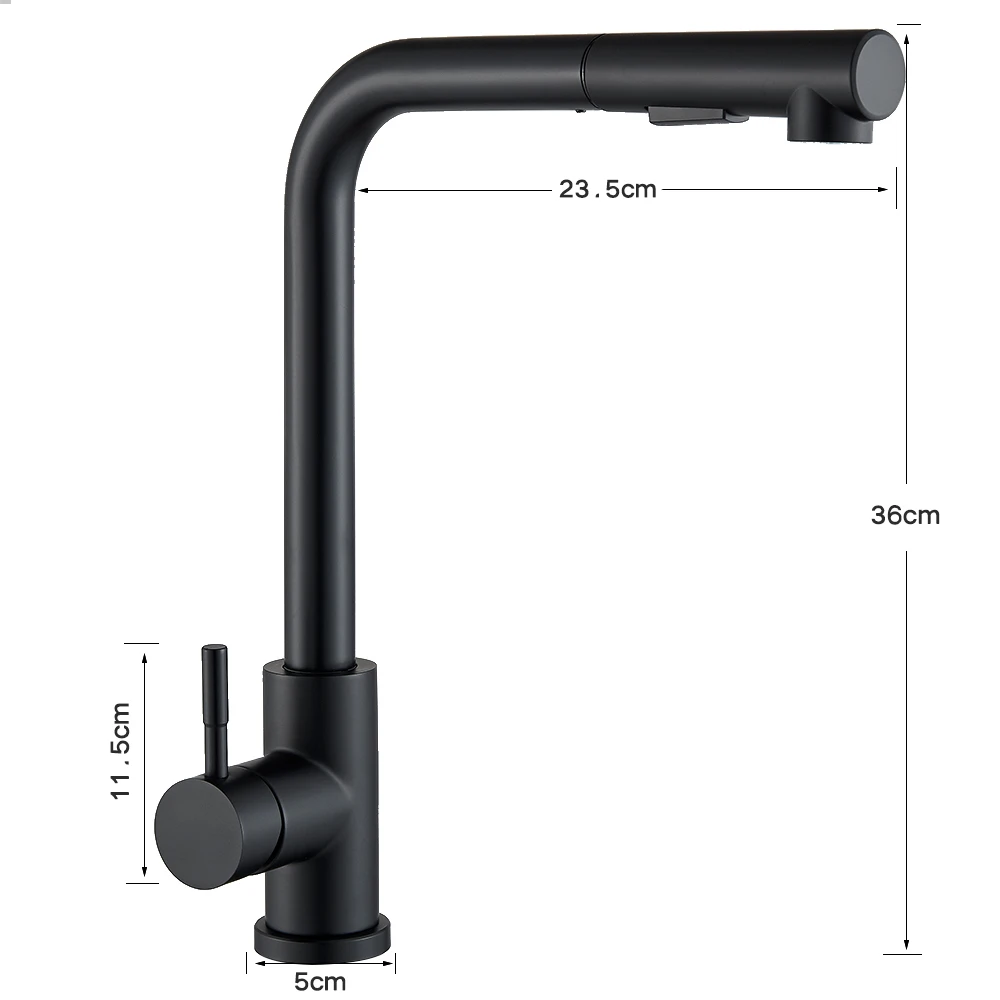 Kitchen Pull-Out Faucet 304 Stainless Steel Hot and Cold Faucet Black Sink Faucet with Two Levels of Water Outlet