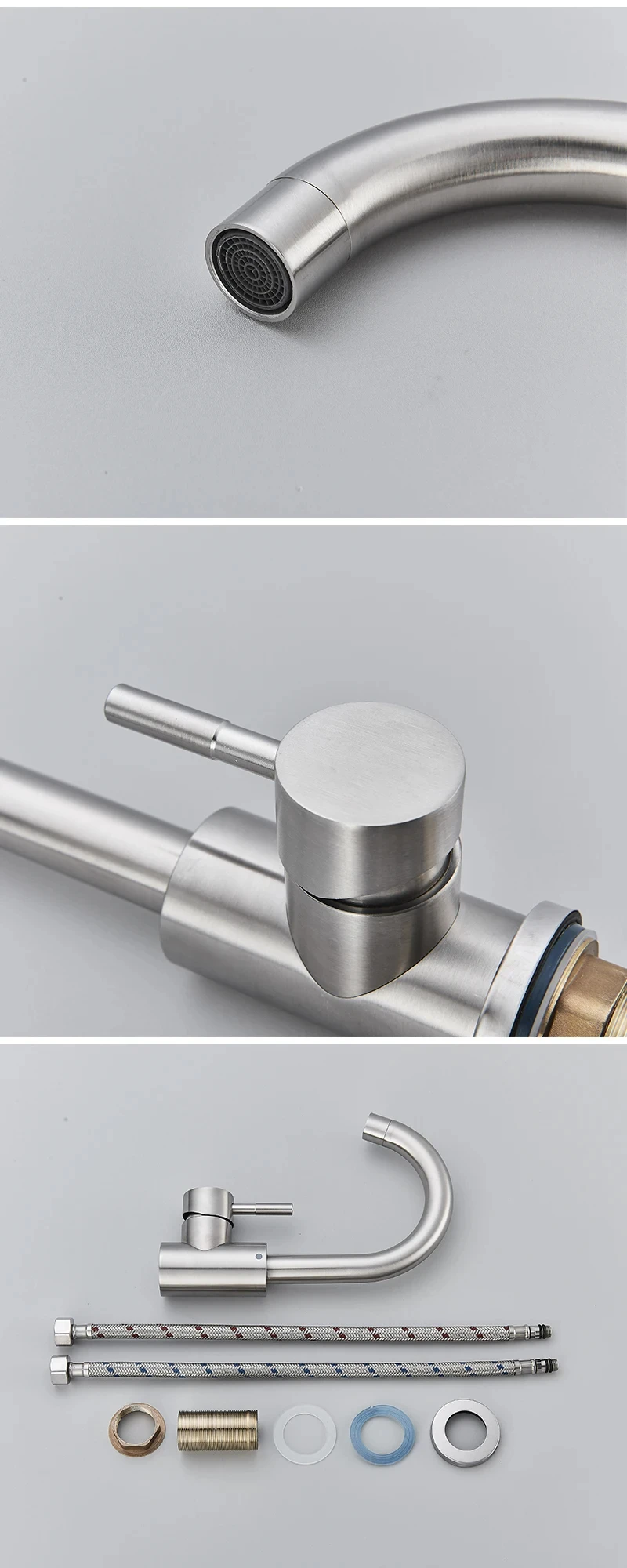 304 Stainless Steel Bathroom Basin Faucet Hot and Cold Wash Mixer Faucet 360 Rotating Sink Faucet Bathroom Single Handle Faucet