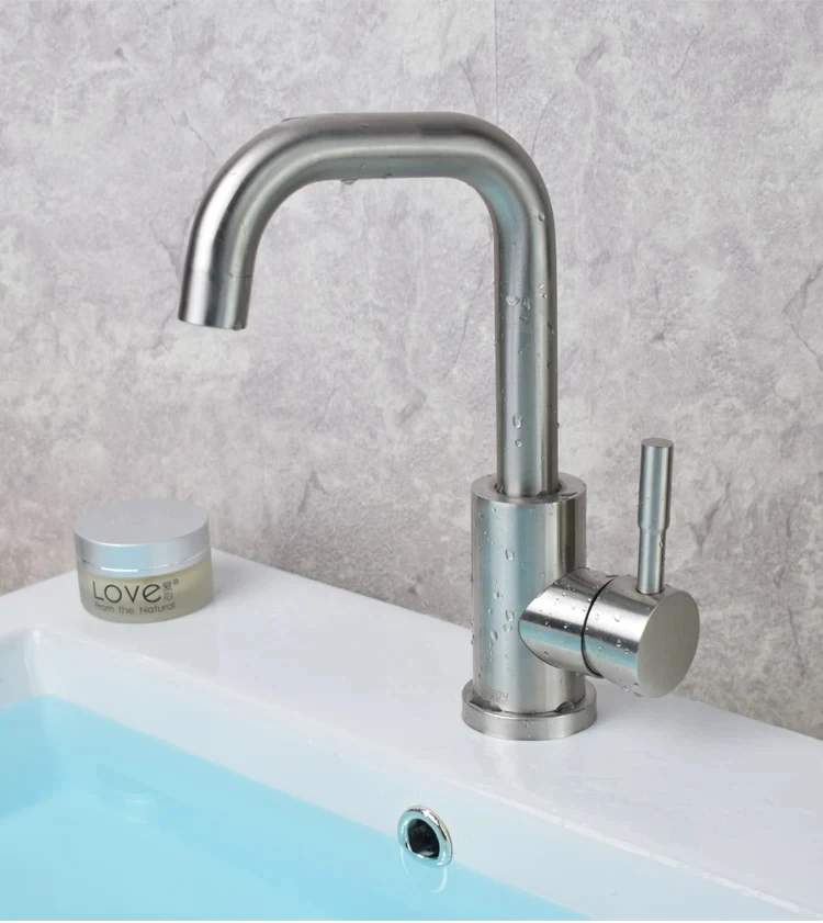 304 Stainless Steel Bathroom Basin Faucet Hot and Cold Wash Mixer Faucet 360 Rotating Sink Faucet Bathroom Single Handle Faucet