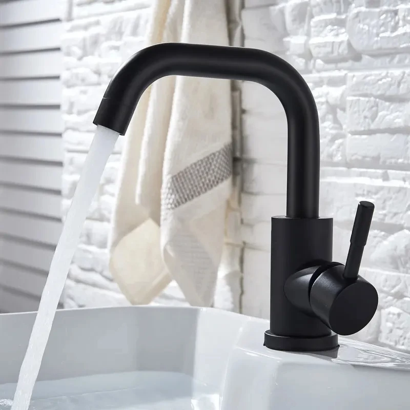 304 Stainless Steel Bathroom Basin Faucet Hot and Cold Wash Mixer Faucet 360 Rotating Sink Faucet Bathroom Single Handle Faucet