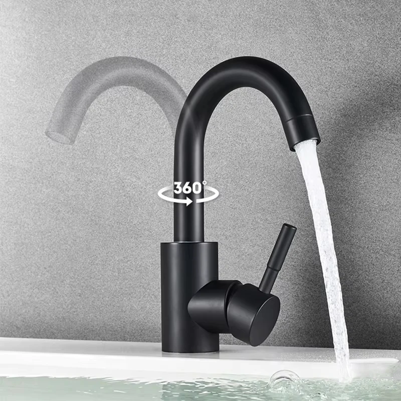 304 Stainless Steel Bathroom Basin Faucet Hot and Cold Wash Mixer Faucet 360 Rotating Sink Faucet Bathroom Single Handle Faucet