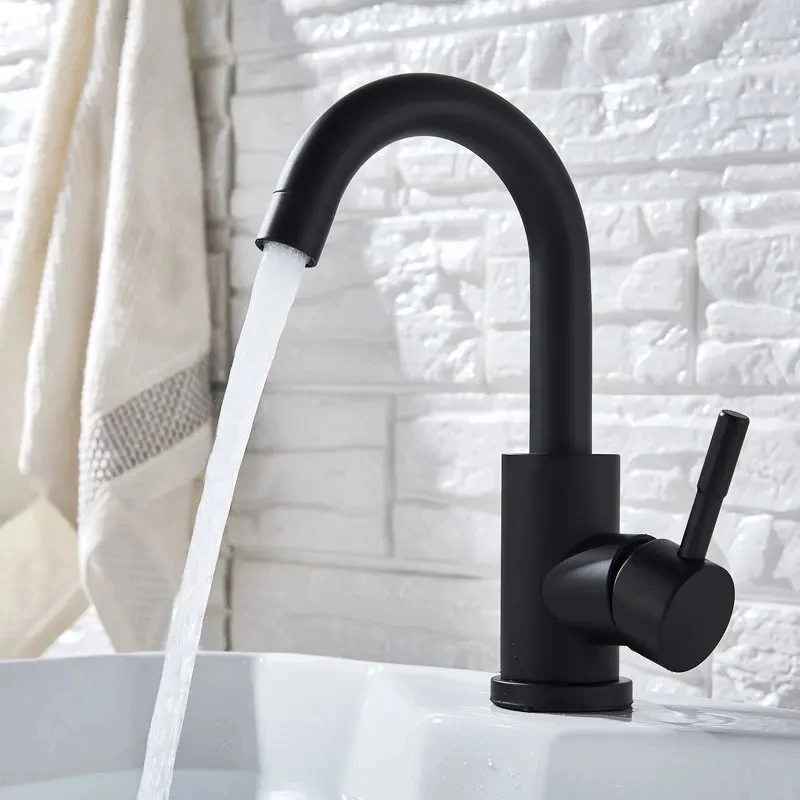 304 Stainless Steel Bathroom Basin Faucet Hot and Cold Wash Mixer Faucet 360 Rotating Sink Faucet Bathroom Single Handle Faucet