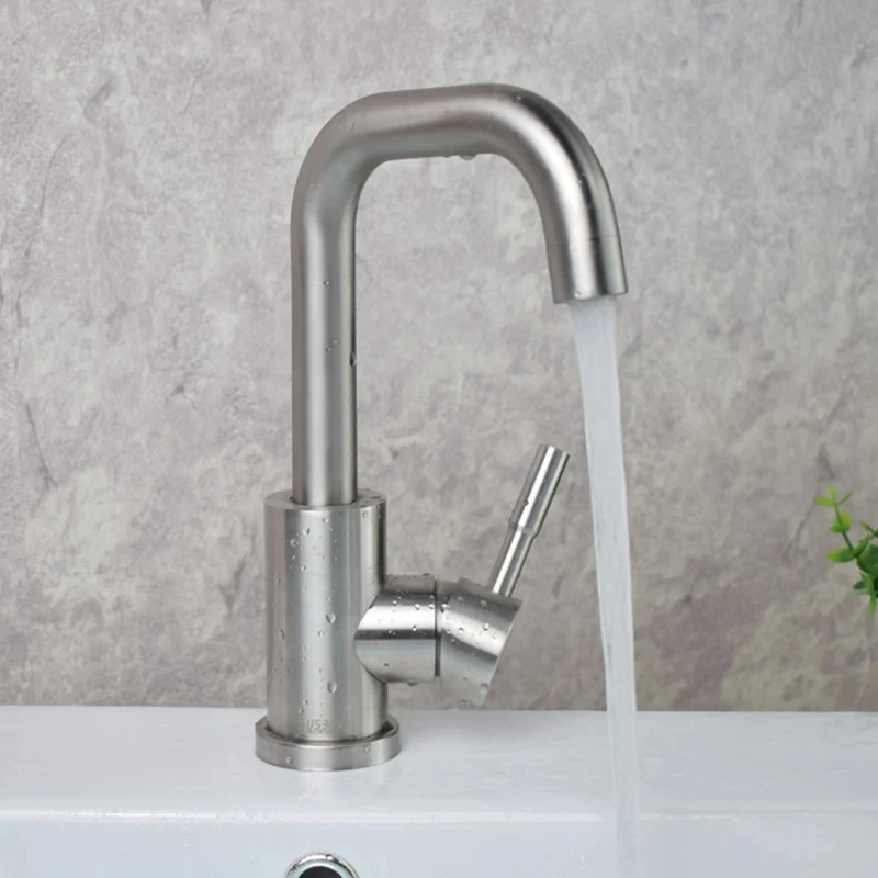 304 Stainless Steel Bathroom Basin Faucet Hot and Cold Wash Mixer Faucet 360 Rotating Sink Faucet Bathroom Single Handle Faucet
