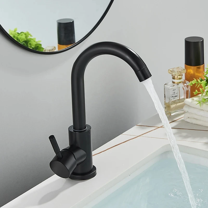 304 Stainless Steel Bathroom Basin Faucet Hot and Cold Wash Mixer Faucet 360 Rotating Sink Faucet Bathroom Single Handle Faucet
