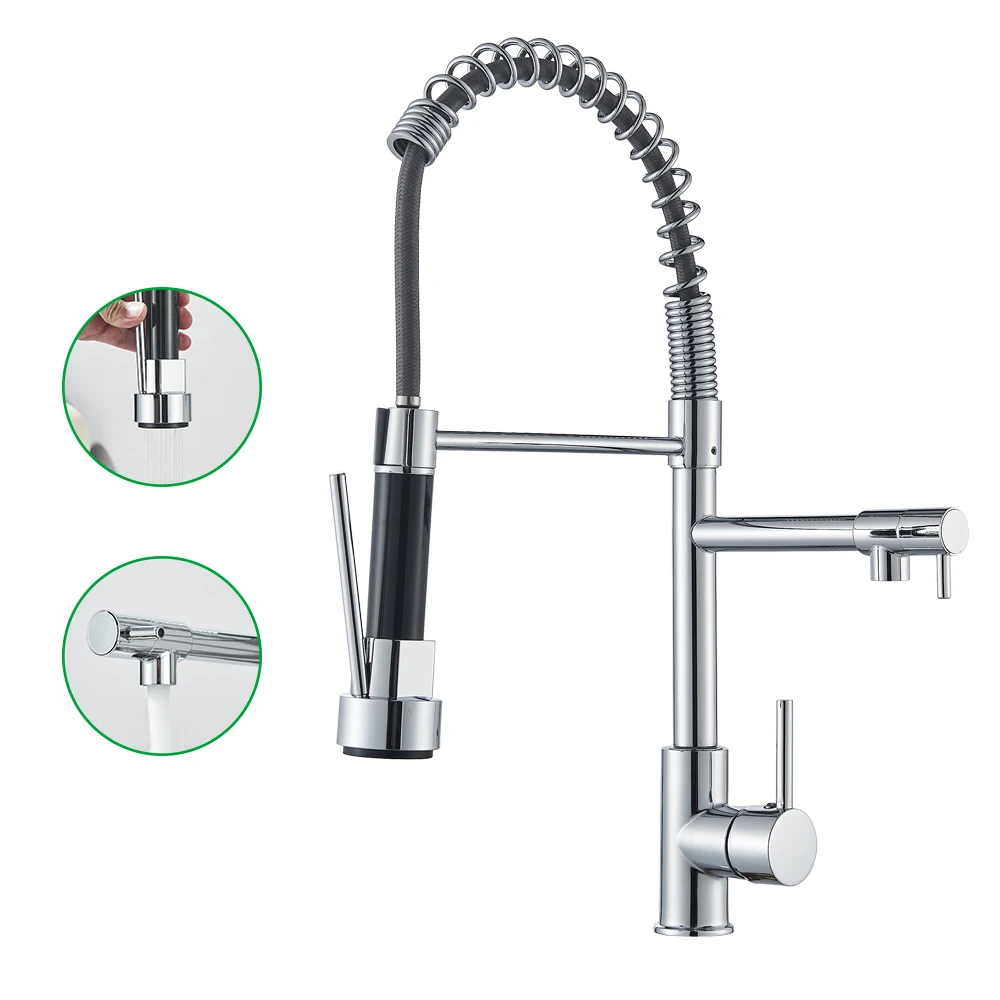 Chrome Kitchen Faucet Pull Down Kitchen Sink Crane Dual Swivel Spout Kitchen Mixer Tap Hot Cold Water Mixer Tap Deck Installatio