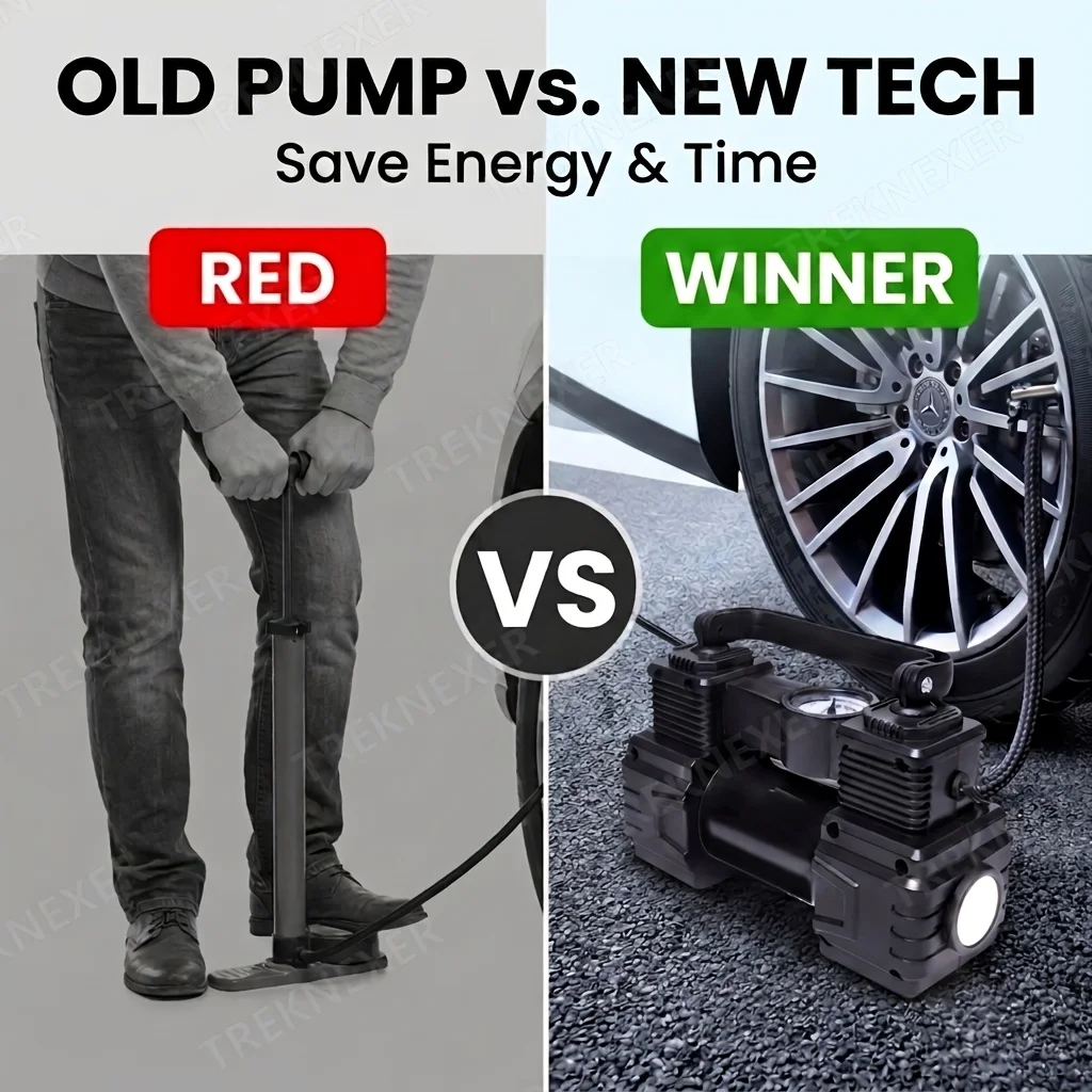 Tire Inflator Portable Air Compressor for Car Tires, 12V DC Auto Tire Pump with Digital Pressure Gauge, Emergency LED Light