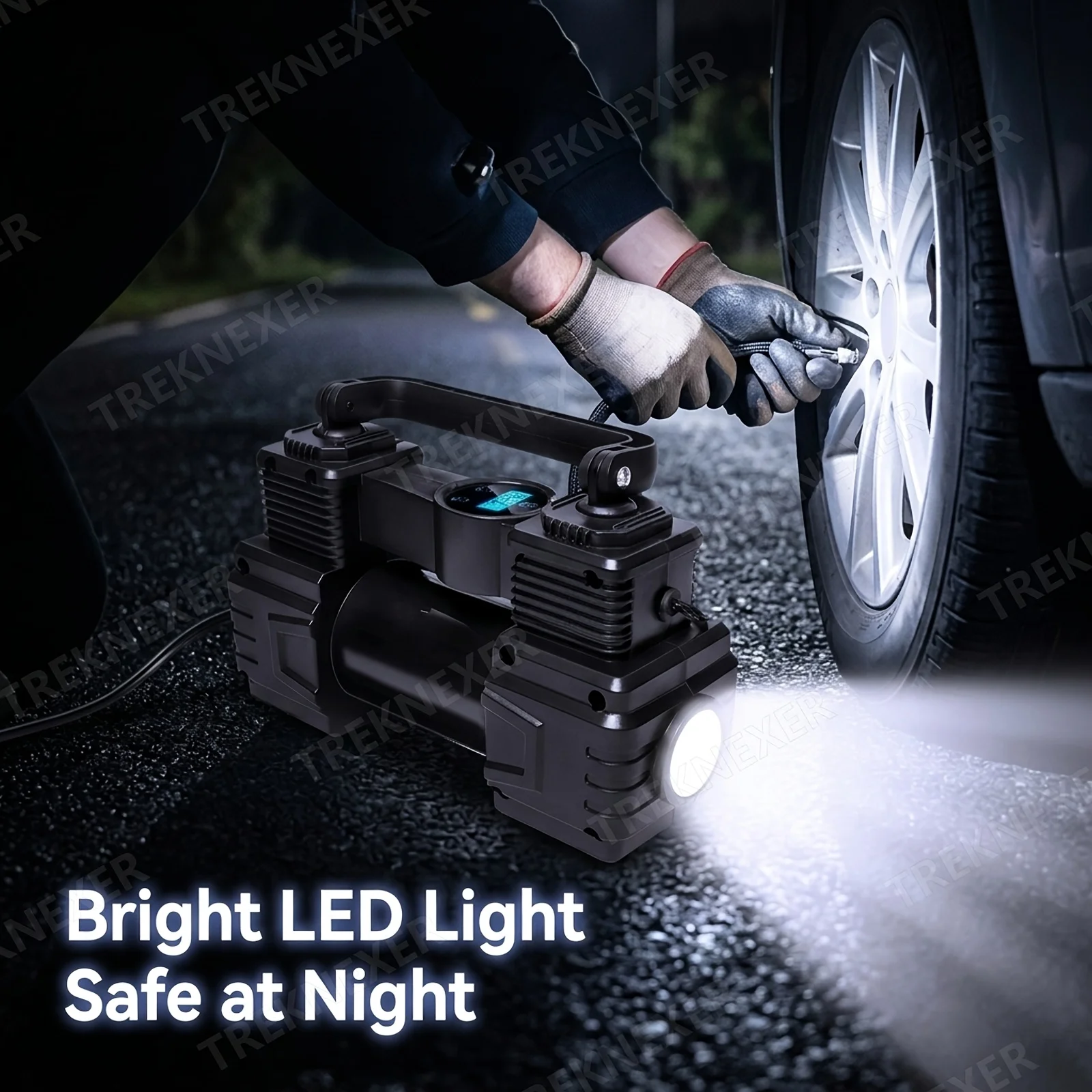 Tire Inflator Portable Air Compressor for Car Tires, 12V DC Auto Tire Pump with Digital Pressure Gauge, Emergency LED Light