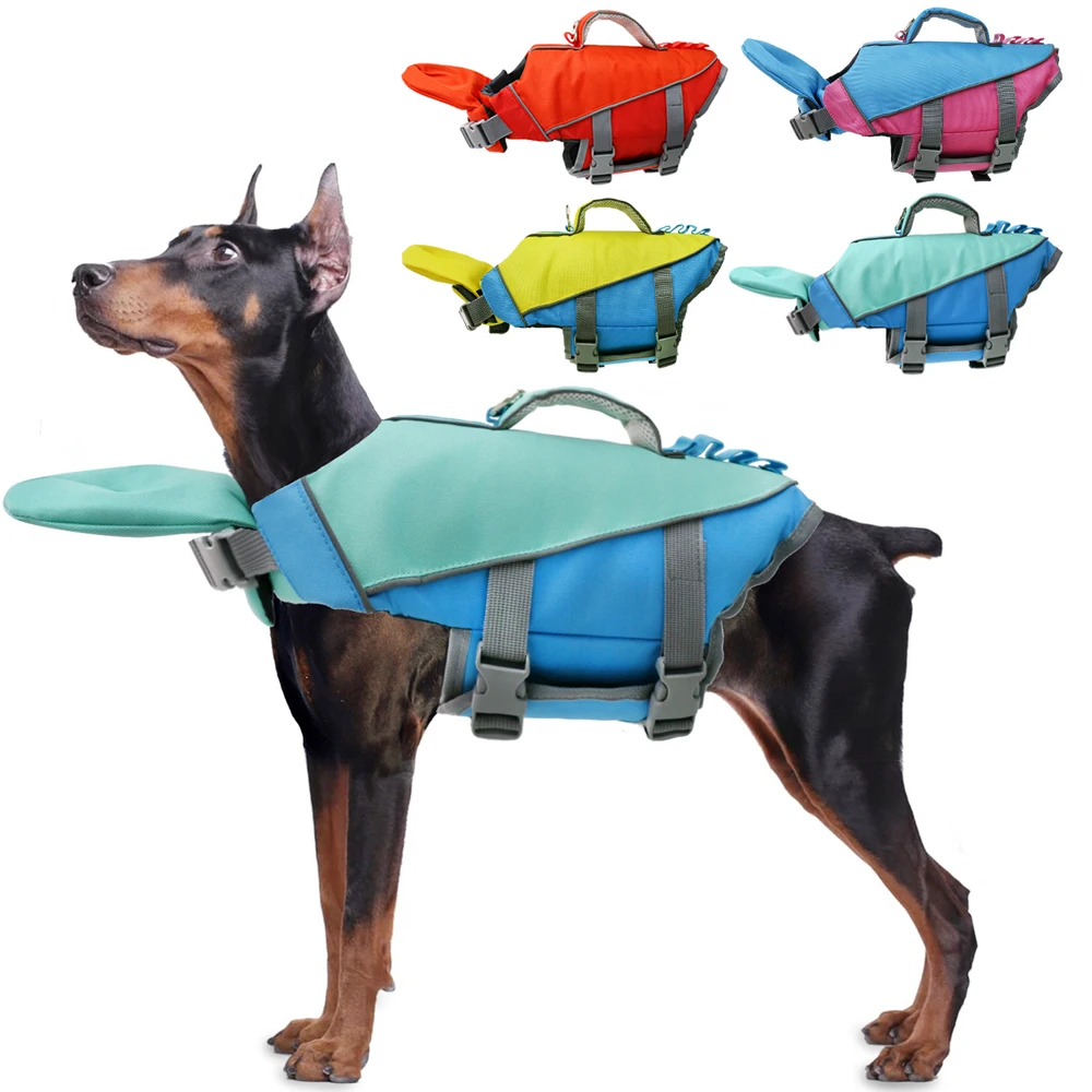 Dogs Life Jackets Pets Life Vest with Removable Neck Float Buoyancy for Cats Dog Swimming Boating Ripstop Pets Safety Swimsuit