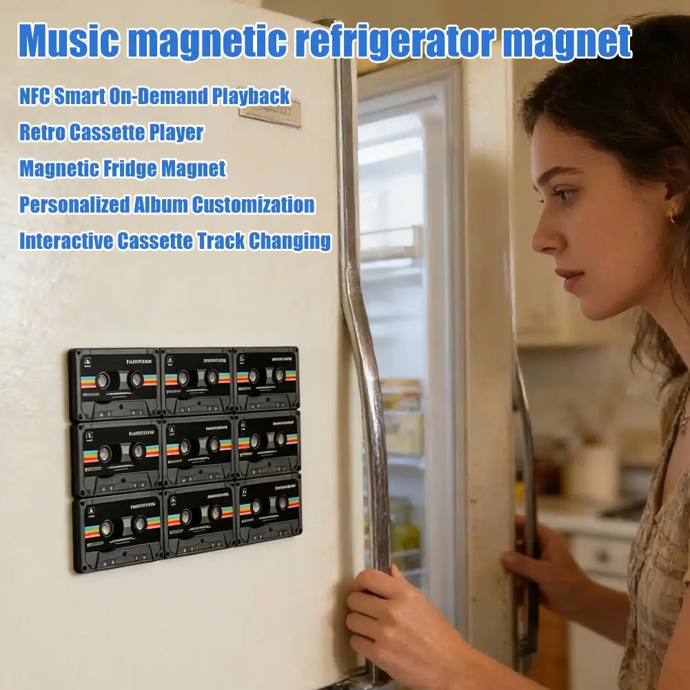 NFC Tape-Shaped Magnetic Music Fridge Magnet NFC-Activated Automatic Song Playback Acrylic Decorative Home Refrigerator Magnet