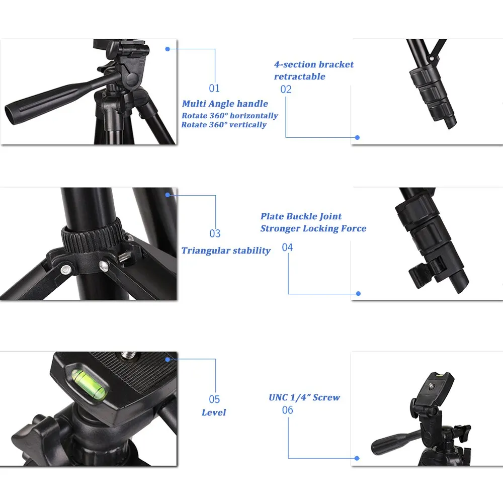 NA-3120 Phone Tripod Stand 40inch Universal Photography for Gopro iPhone Samsung Xiaomi Huawei iPhone Aluminum Travel Tripode