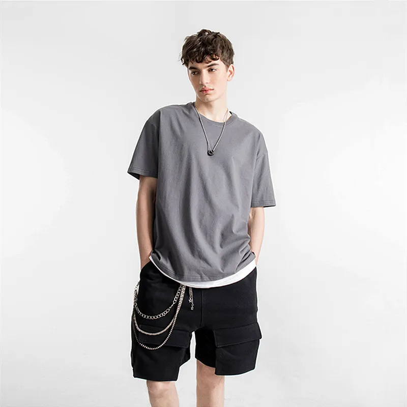 Oversize Men T Shirts 230 GSM Heavy Pure Cotton 2026 Brand New High Street Mens T-Shirt Casual Drop-Shoulder Man T-Shirt Hip Hop