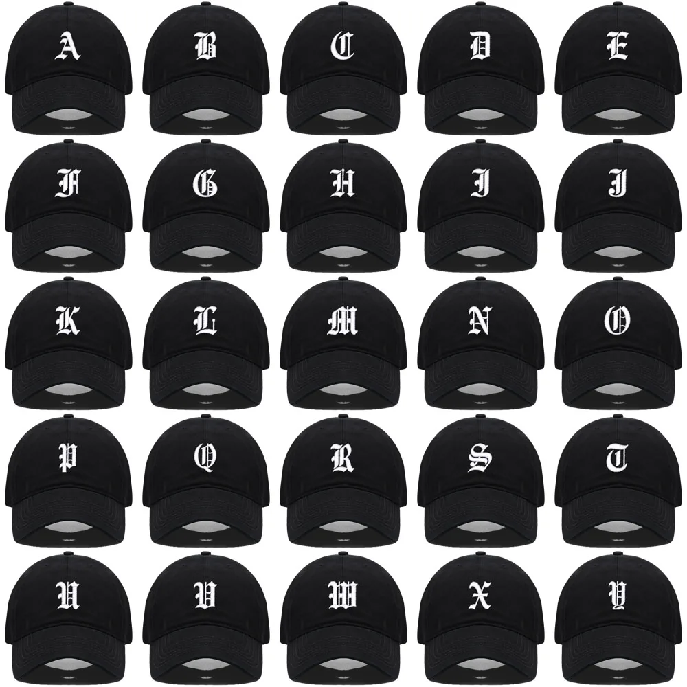 Old English Letter A-Z Embroider Baseball Cap For Men Womne High Quality Soft Cotton Fashion Team Sport Visors Snapback Caps
