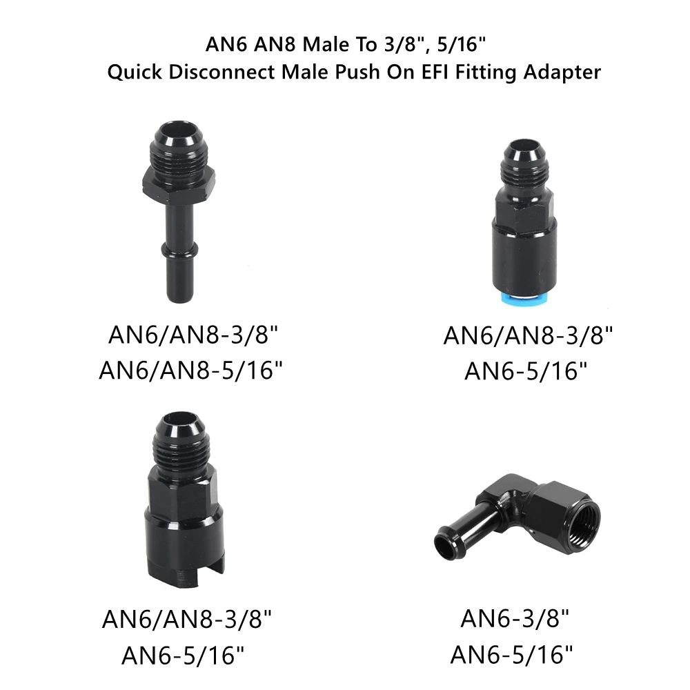 Quick Connect 6AN/8AN AN6/AN8 AN-6/AN-8 Male To 3/8" ,5/16" Quick Disconnect Male Push On EFI Fitting Adapter Aluminum