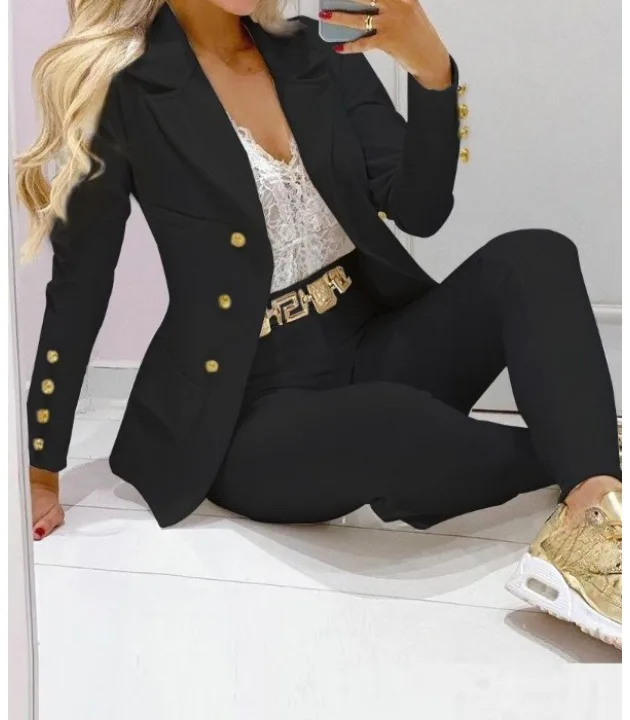 Women's Autumn Clothes Two Piece Set Female Coats and Pants Fashion Versatile Casual Long Sleeve Jacket and Trousers Suit 2023