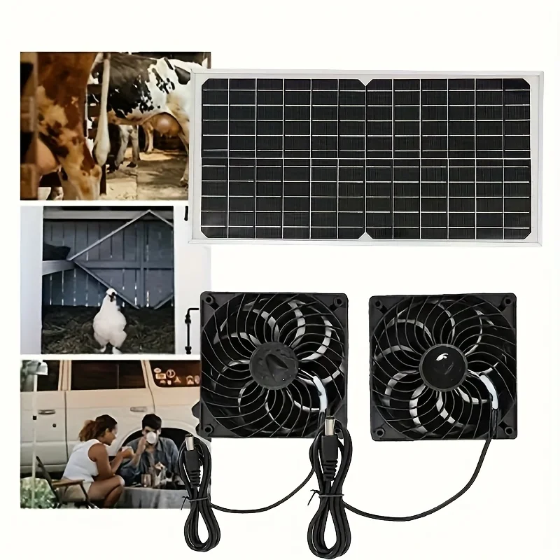 Solar Powered dual Fan Exhaust Fan 30W Waterproof Dual Exhaust Fan Air Extractor For Camping Greenhouse Kitchen Animal House RVs