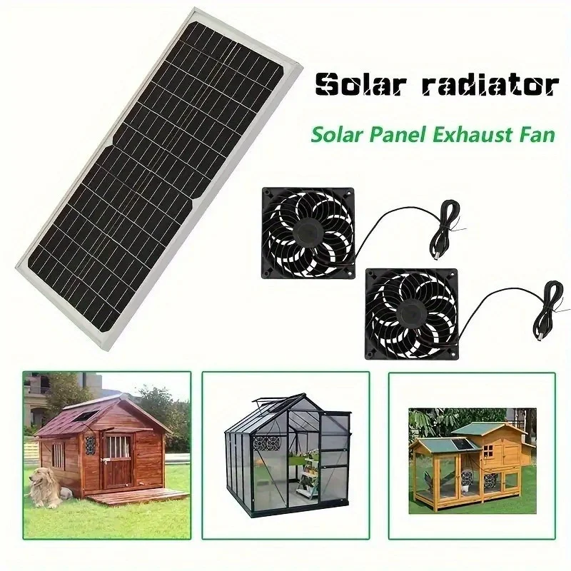 Solar Powered dual Fan Exhaust Fan 30W Waterproof Dual Exhaust Fan Air Extractor For Camping Greenhouse Kitchen Animal House RVs