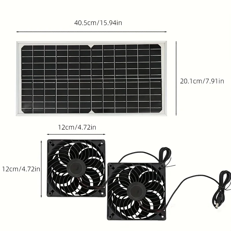 Solar Powered dual Fan Exhaust Fan 30W Waterproof Dual Exhaust Fan Air Extractor For Camping Greenhouse Kitchen Animal House RVs