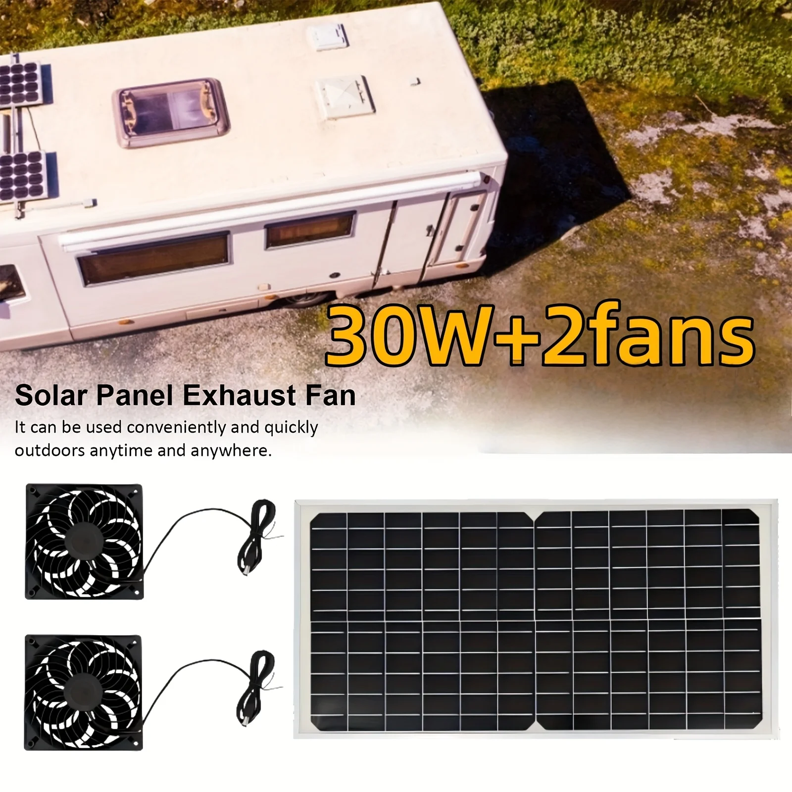 Solar Powered dual Fan Exhaust Fan 30W Waterproof Dual Exhaust Fan Air Extractor For Camping Greenhouse Kitchen Animal House RVs