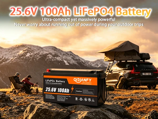 Qidianfy 24V 100Ah LiFePO4 Battery Built-in 100A BMS 2560Wh Deep Cycles Rechargeable Lithium Battery for RV Camping Home Backup Power Solar Off-Grid