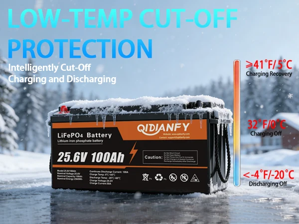 Qidianfy 24V 100Ah LiFePO4 Battery Built-in 100A BMS 2560Wh Deep Cycles Rechargeable Lithium Battery for RV Camping Home Backup Power Solar Off-Grid