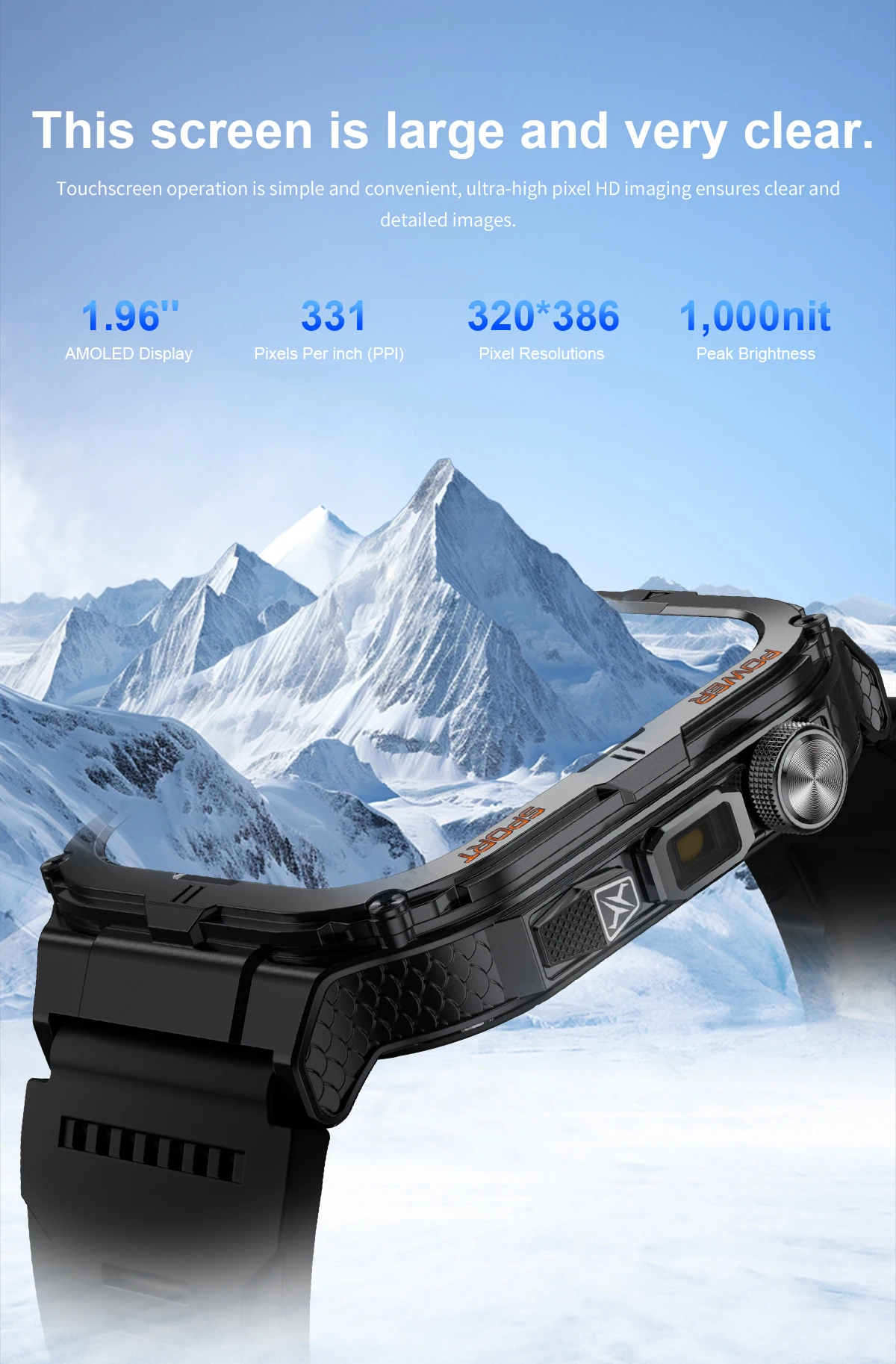 2026 New Men's Outdoor Fitness Smart Watch with Flashlight Multi-Functional Reminder 3D Dynamic Dial Sports Trajectory Tracker