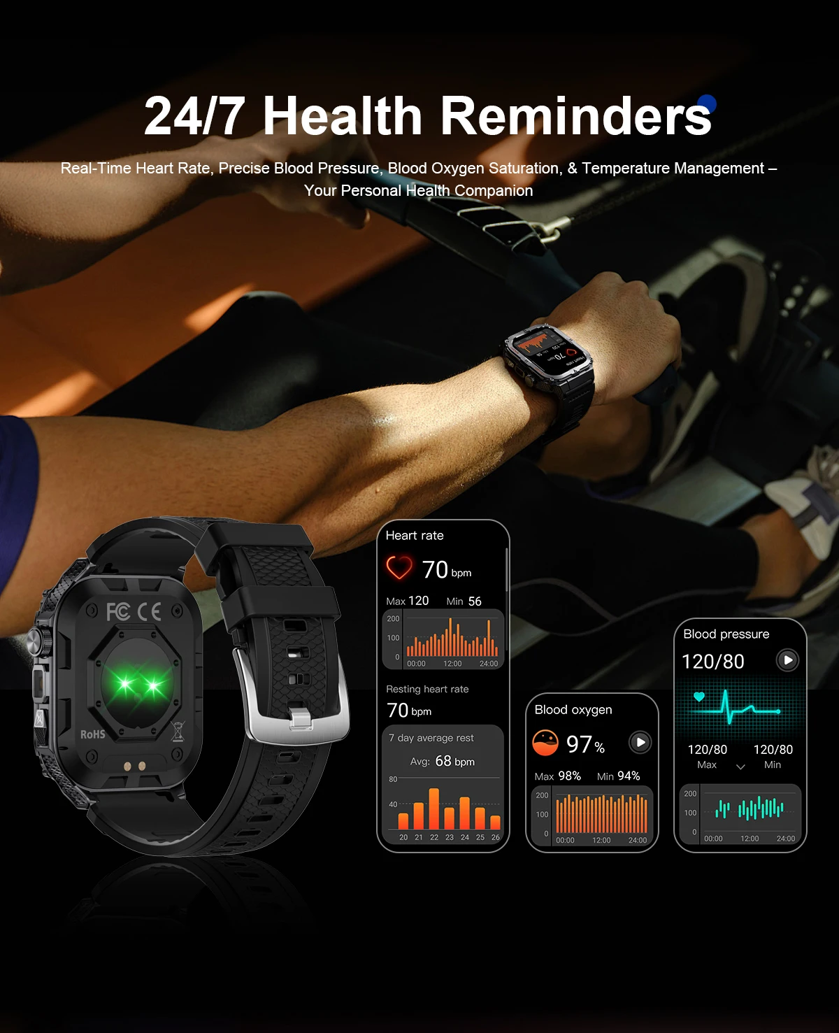 2026 New Men's Outdoor Fitness Smart Watch with Flashlight Multi-Functional Reminder 3D Dynamic Dial Sports Trajectory Tracker