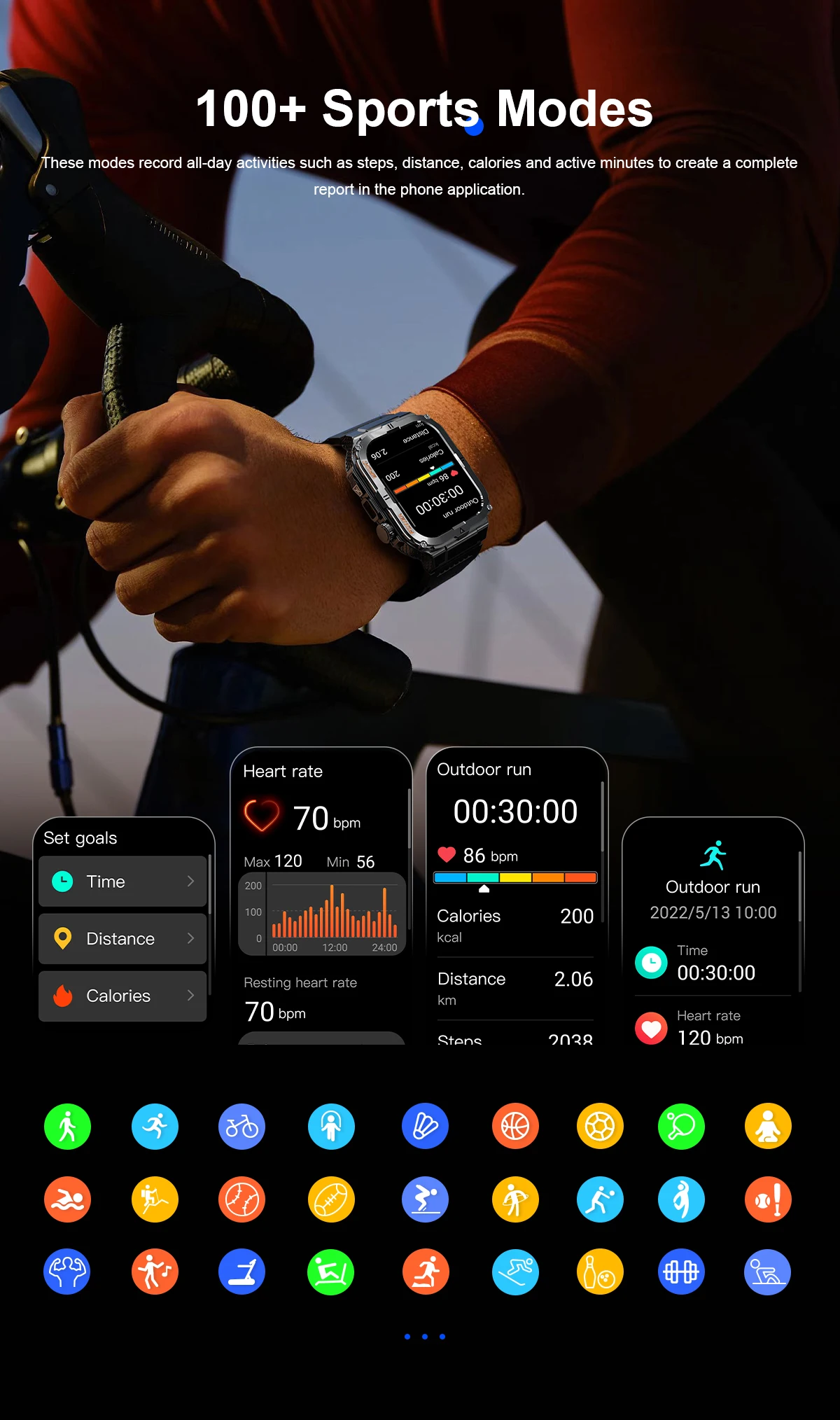 2026 New Men's Outdoor Fitness Smart Watch with Flashlight Multi-Functional Reminder 3D Dynamic Dial Sports Trajectory Tracker