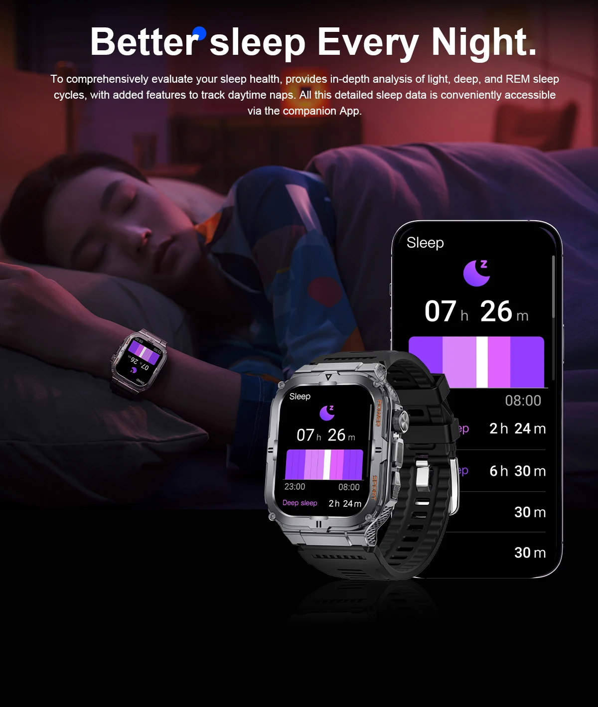 2026 New Men's Outdoor Fitness Smart Watch with Flashlight Multi-Functional Reminder 3D Dynamic Dial Sports Trajectory Tracker