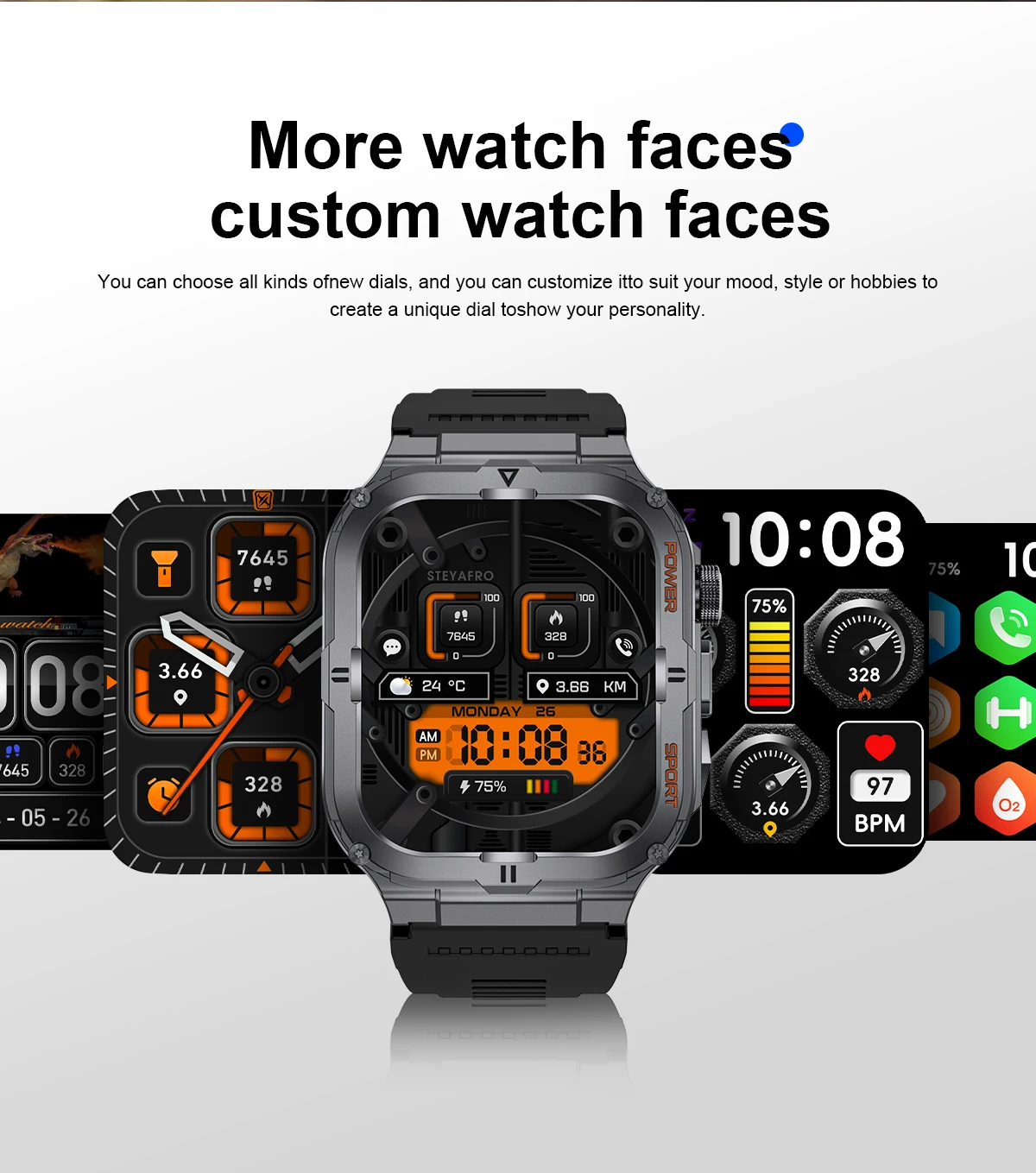 2026 New Men's Outdoor Fitness Smart Watch with Flashlight Multi-Functional Reminder 3D Dynamic Dial Sports Trajectory Tracker