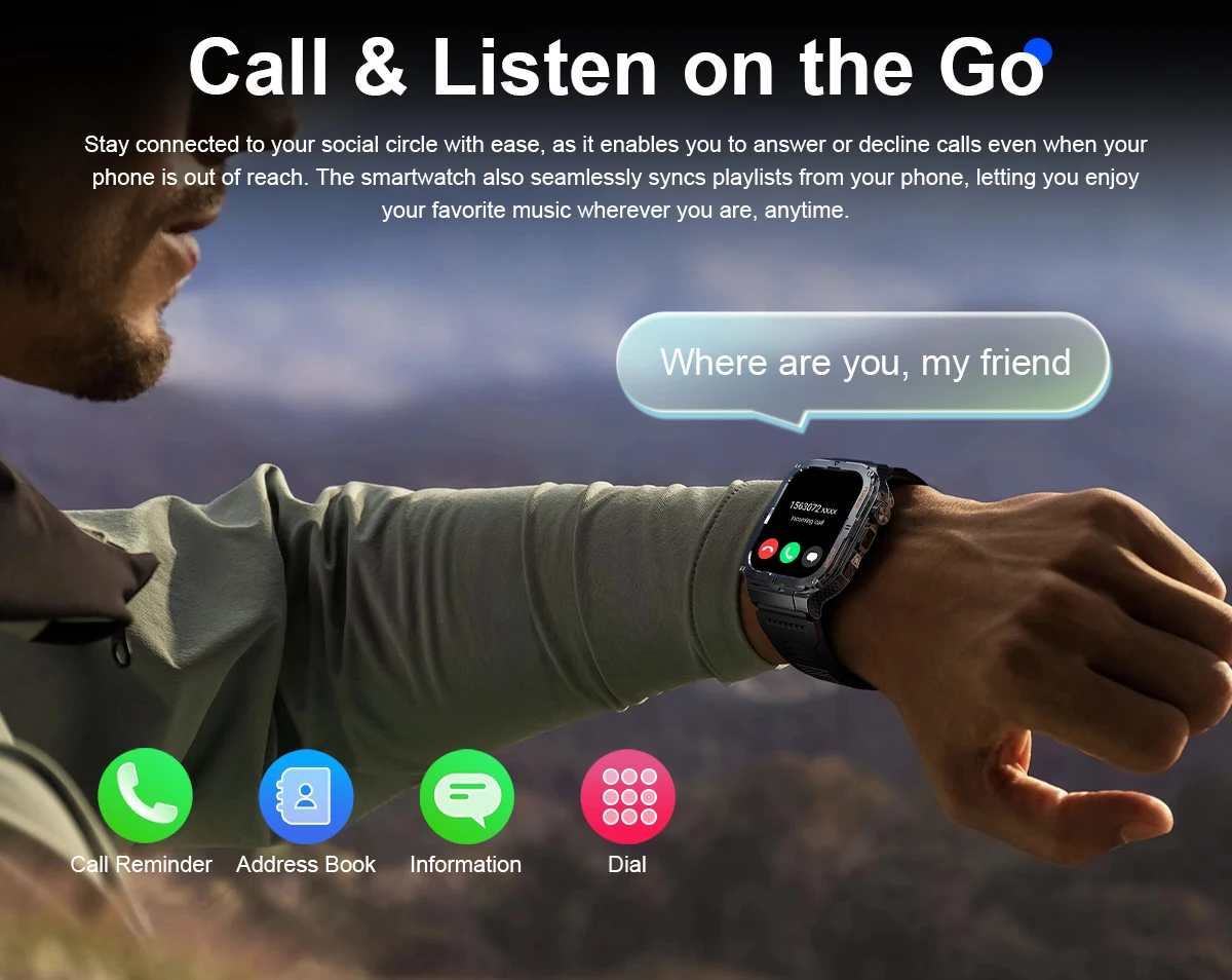 2026 New Men's Outdoor Fitness Smart Watch with Flashlight Multi-Functional Reminder 3D Dynamic Dial Sports Trajectory Tracker