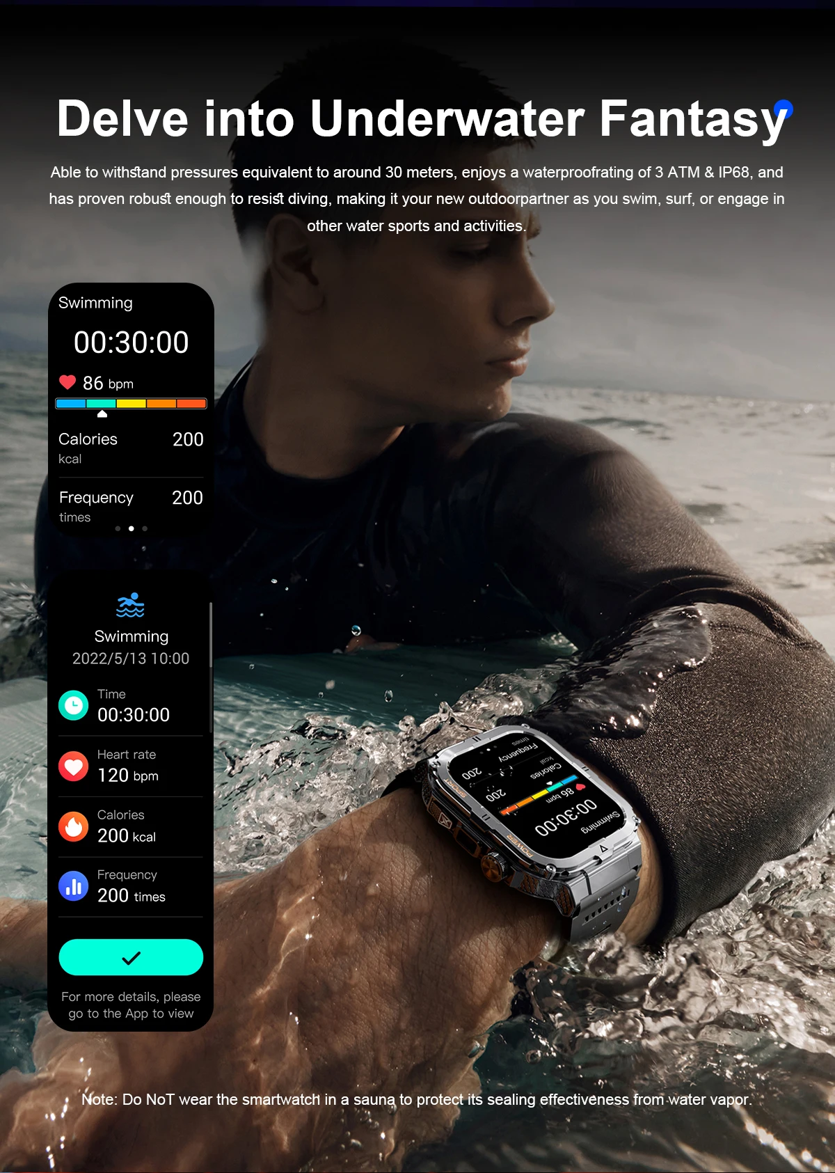 2026 New Men's Outdoor Fitness Smart Watch with Flashlight Multi-Functional Reminder 3D Dynamic Dial Sports Trajectory Tracker