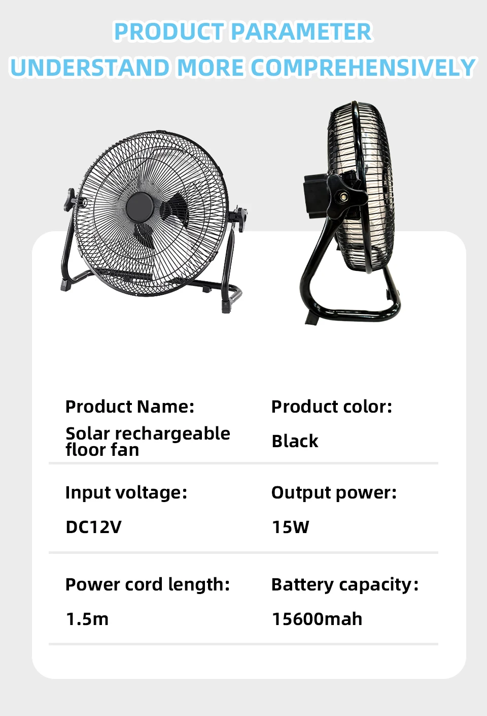 Battery Operated Solar Fan, Home or Outdoor Dual-use Portable Fan, Battery Can Running 6-12 Hours, with USB Output For Phone