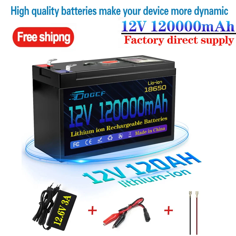 ๐2026 12V Battery 100Ah 18650 Rechargeable LiFePO4 Lithium Battery Built-in 5V 2.1A Usb Power Display Port Charger