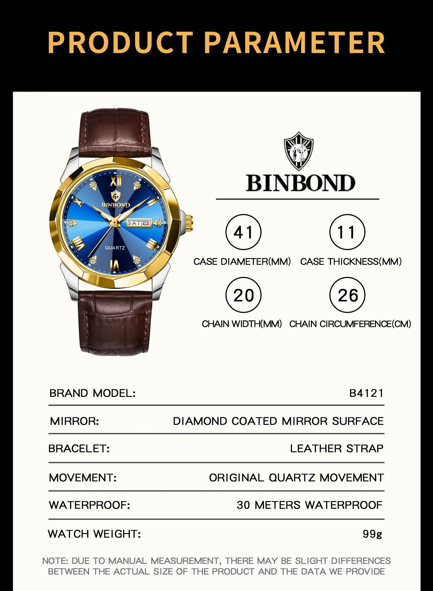 BINBOND Business Quartz Watches for Men Luxury Luminous Waterproof Precise Auto Date Week Display Men's Watch Durable Reloj