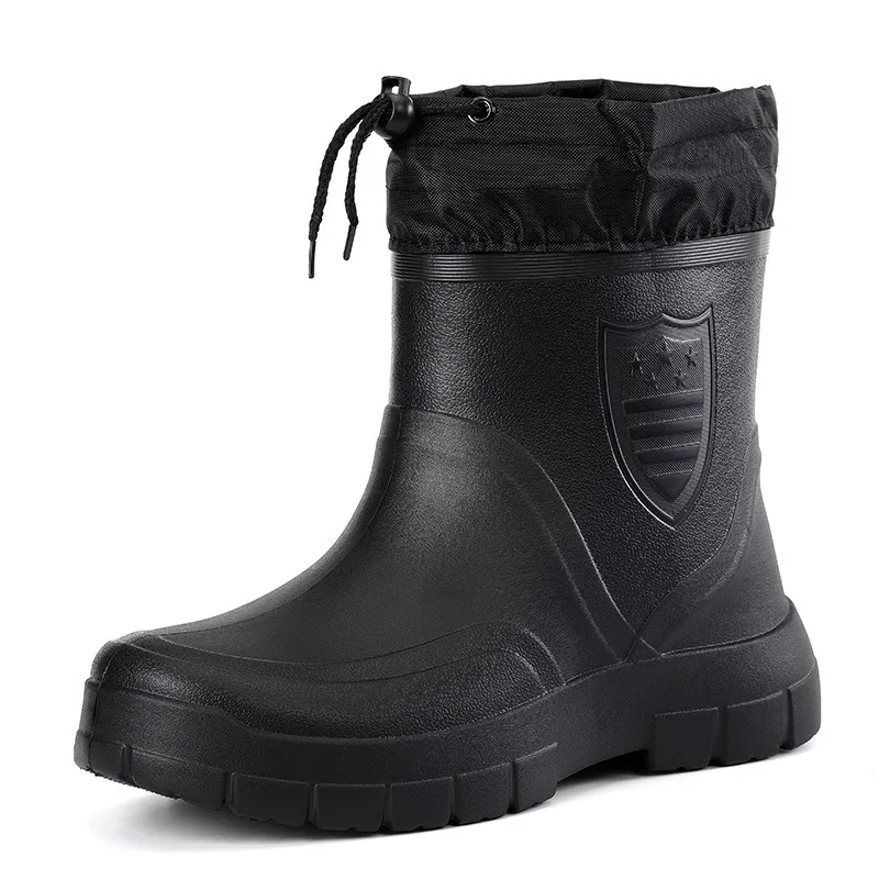 Large Size Autumn Winter Fashionable Cotton Low Cut Fleece Rain Boots Lightweight Waterproof Windproof Anti Slip Warm Rain Boots