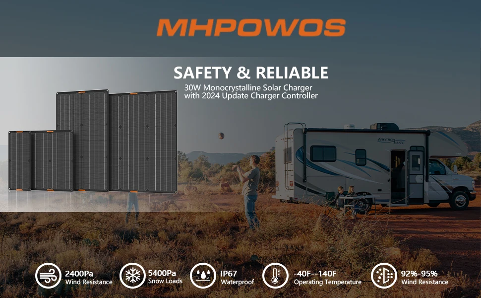 MHPOWOS Waterproof 30W 12V Solar Battery Charger & Maintainer 12 Volt Solar Panel Trickle Charging Kits for Car Boat Marine RV