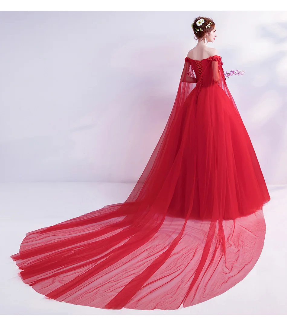 Long Wrap Red Of Shoulder Lady Girl Women Prom Dress Party Evening Dress Performance Dress Wedding Sand Bridesmaid Guest Dress