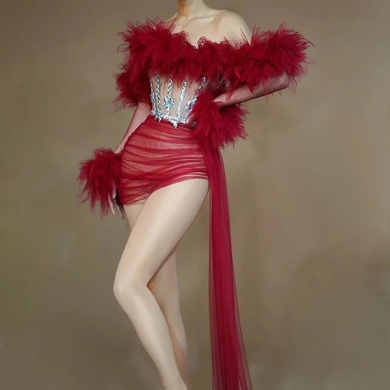 Sexy See Thru Red Prom Dresses with Sleeve Mini Length Ruffled Tulle Night Club Party Dress Spaghetti Chic Cocktail Dresses