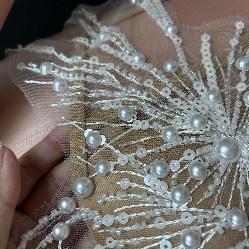 White Snowflake Pearl See Through Mesh Women Stunning Dress Party Birthday Sexy Carnival Performance Stage Costume