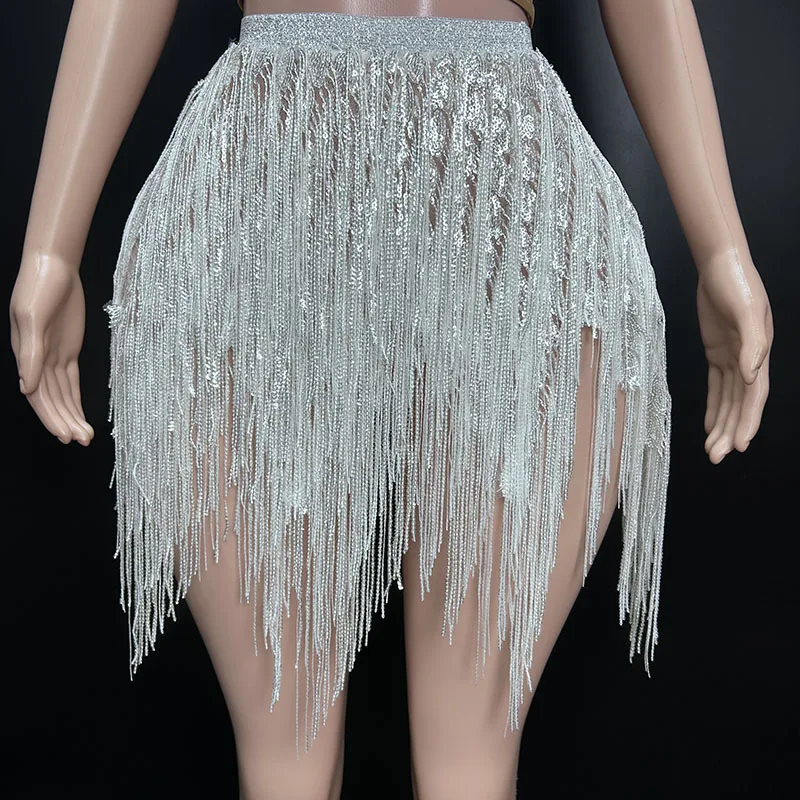 White Snowflake Pearl See Through Mesh Women Stunning Dress Party Birthday Sexy Carnival Performance Stage Costume