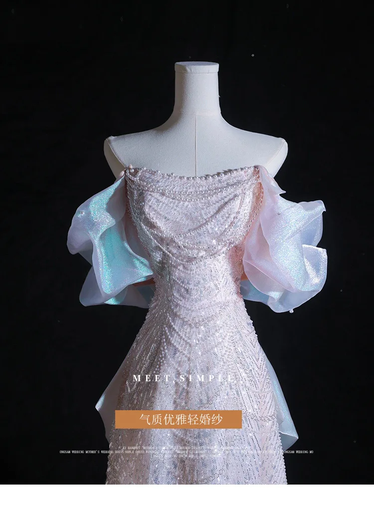 2025 Elegant Shiny Women Evening Dresses High End Pearls Sequins with Bow Prom Birthday Party Gowns Formal Robes De Soirée