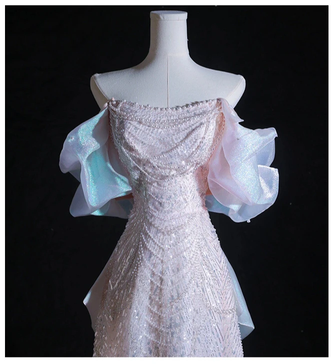 2025 Elegant Shiny Women Evening Dresses High End Pearls Sequins with Bow Prom Birthday Party Gowns Formal Robes De Soirée